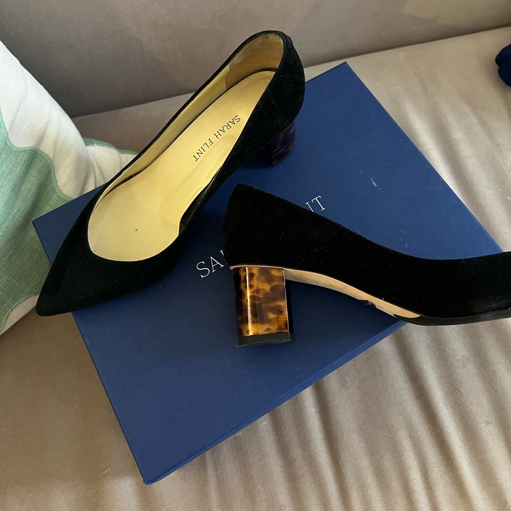 Sarah Flint Perfect Emma Black Suede Pump Tortoise Heel